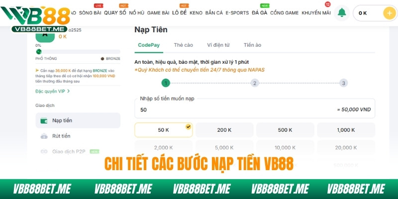 VB88 hỗ trợ nhiều phương thức nạp tiền tiện lợi