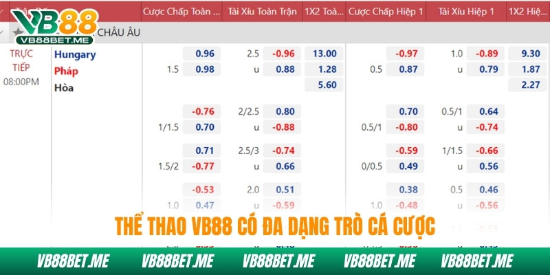 Thể thao VB88 có đa dạng trò cá cược